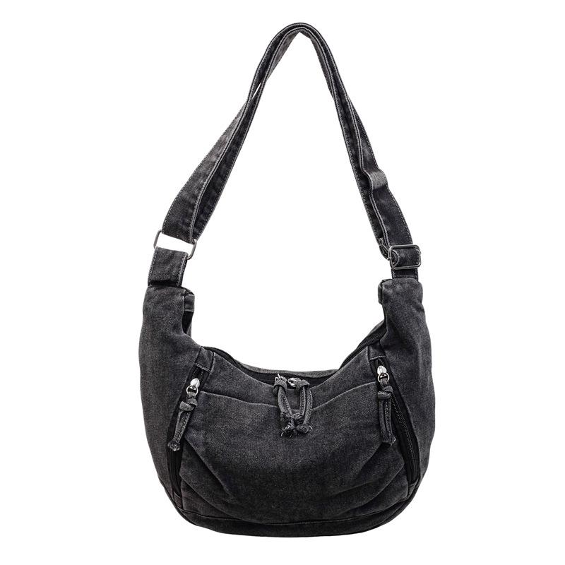 Джинсовая сумка через плечо женская большая вместительная сумка чёрный