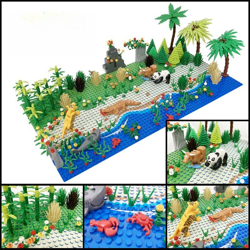 Plaque de Base Briques de Construction 32x32 Points 25.5X25.5Cm Paysage Prairie Rivière, Cabane dans les Arbres Tropicale & Rue Ville Briques Jouets