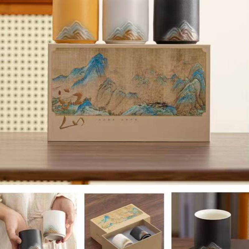 HUAXJ 'Rivers and Mountains' Ceramic Teacup Pair Gift Set