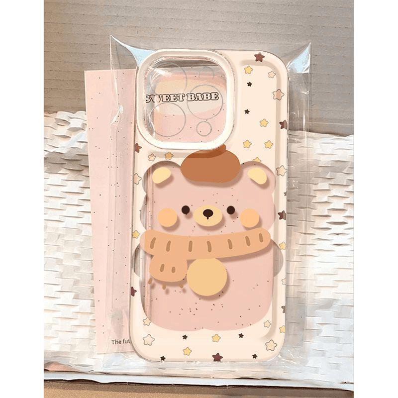 Scarf Bear Soft Case for Apple 17/16 Pro Max with Precise Hole for 13/14/15 Cartoon Design