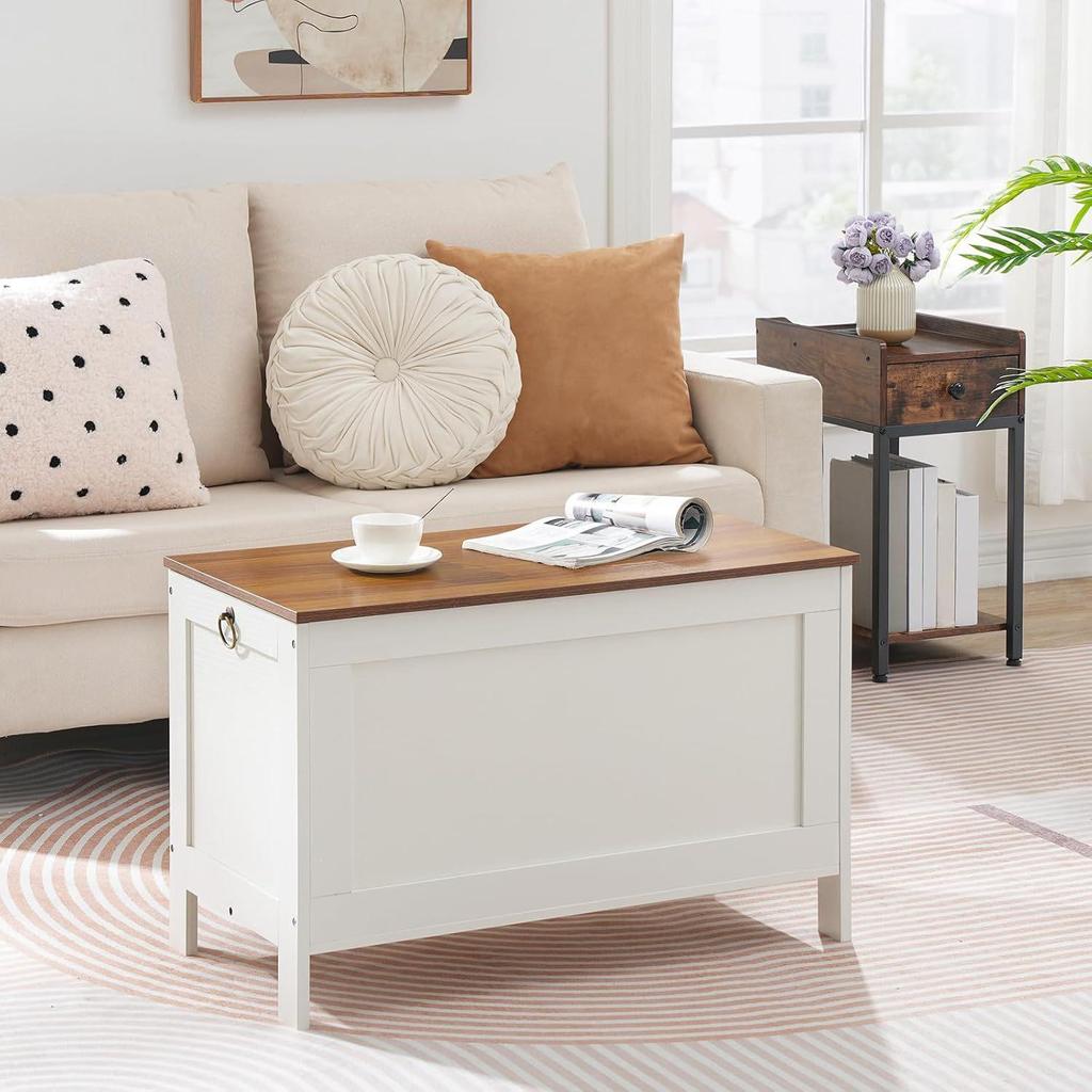 Wooden Finish Lift-Top Storage Chest with Safety Hinges