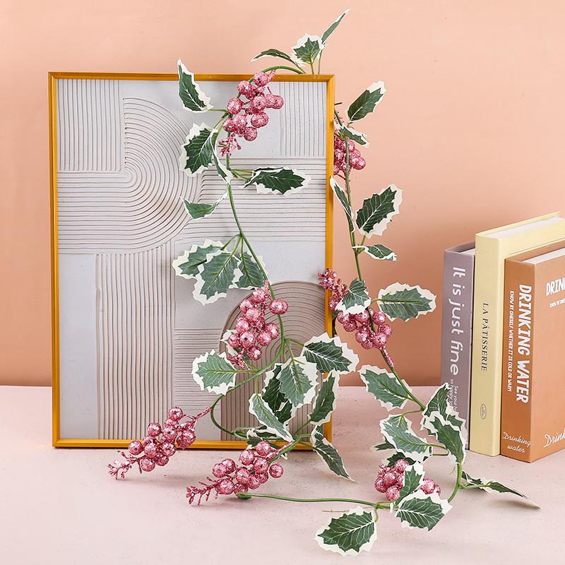 Christmas Garland Wall Hanging With Glittered Leaves And Berries For Holiday Home Decor