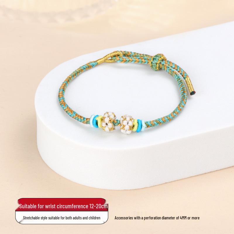 Handmade Peach Blossom Knot Bracelet with Beads: Semi-Finished Red Rope DIY Luck Charm for Couples