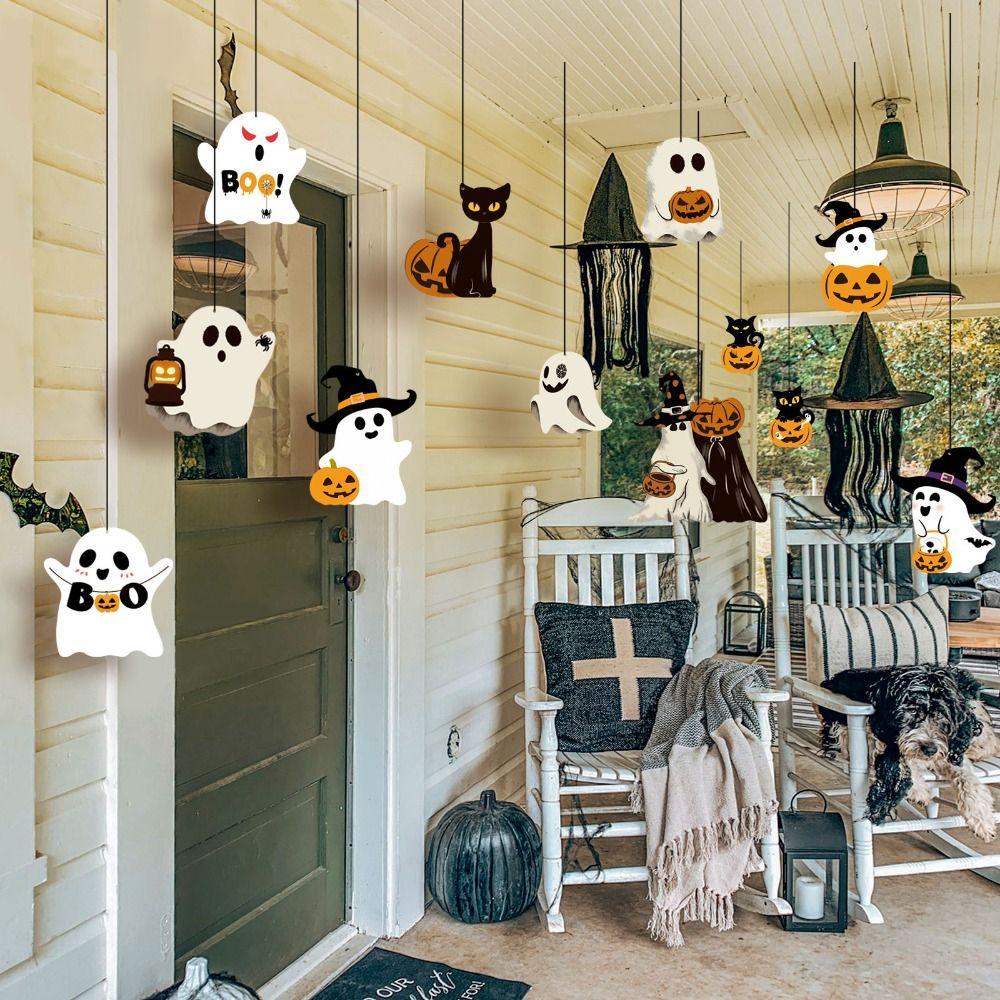 12Pcs White Halloween Ghost Decor Hanging String Hanging Ghost Pendant Home Decor