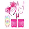 Halloween 80s Fancy Party Costume Set Lace Headband Neon Earrings Fingerless Fishnet Gloves Accessories Women Clothing Typical