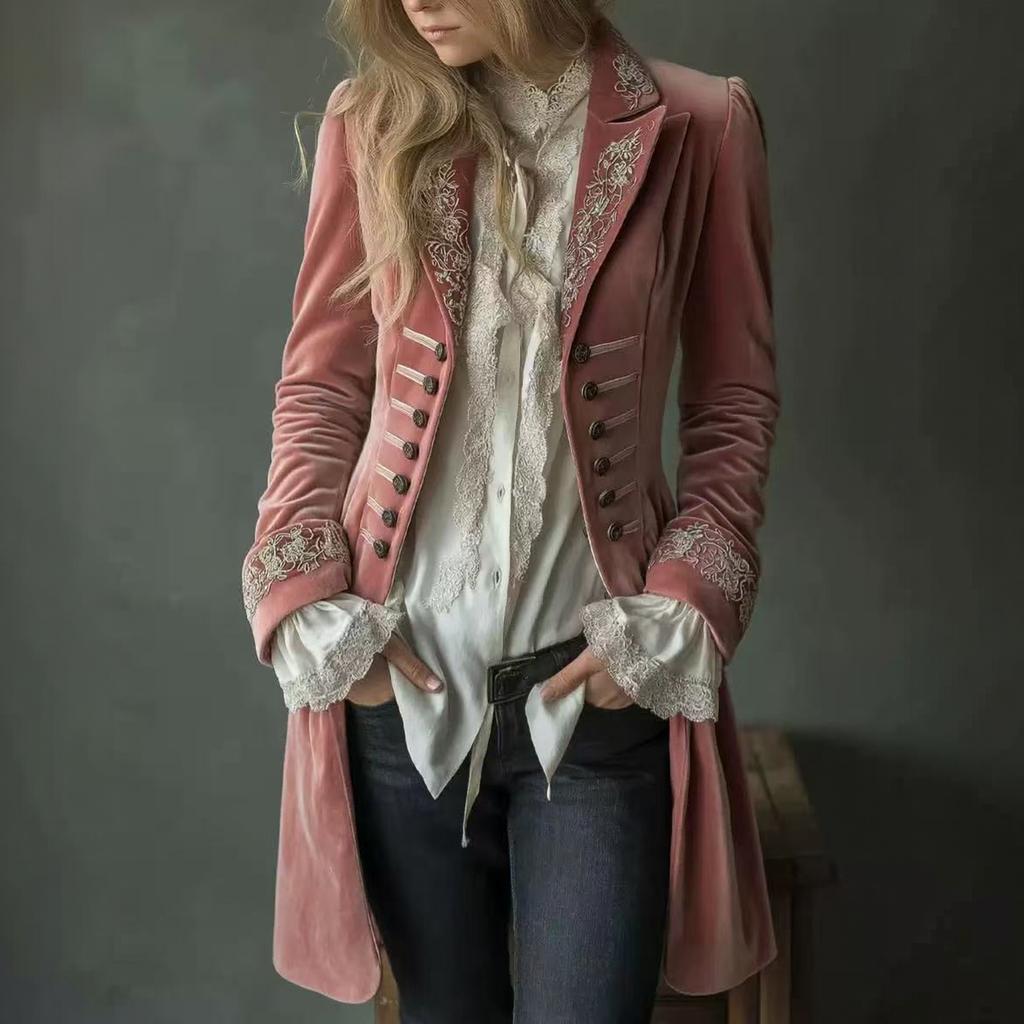 Women's Velvet Jacket, Long Sleeve, Embroidered Patchwork, Color