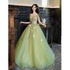 Flower Fairy Evening Dress Student Day Adult Ceremony Host Engagement Princess Gauze Dress One-word Shoulder Art Examination Entrance Performance