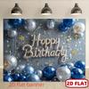 1 pezzo striscione di auguri di compleanno piatto 2D | Dorso per festa in fibra di poliestere blu e argento festa di compleanno