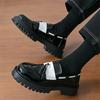 Fashion Designer Men's Black White Mixed Leather Height Increasing Casual Shoes Male Tassels Loafers Formal Flats Dress Footwear