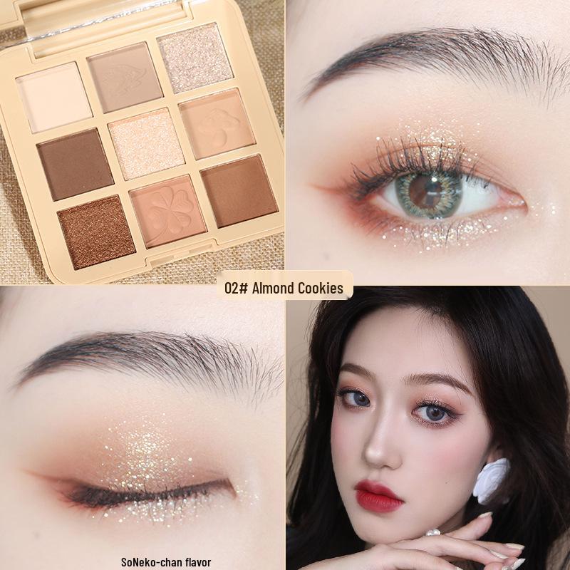 NOVO Nine-Color Earth Tones Eyeshadow Palette: Shimmer, Matte, Fine Glitter, Blendable, Student-Friendly.