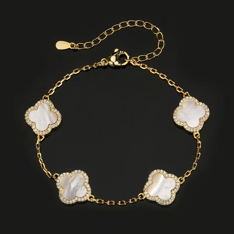 Schmuckset Natürliche Weiße Muschel Kleeblatt Ohrringe Halskette Armband Voll Damen High Fashion