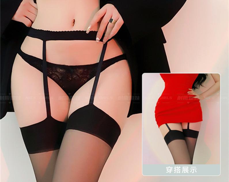 Sexy Spice Girls Black Silk Suspender Knee Socks Women'S Ultra-Thin Contrast Color Red Edge Black Long Tube Pure White Silk High Stockings