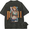 T-shirt Oversize Nera Lavata Vintage "Avventura Estiva" di One Piece | Maglietta Streetwear Unisex per Fan Anime Shonen