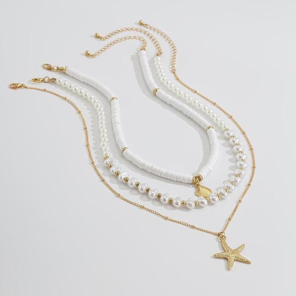 YANCHUN Shell Necklace Beach Jewelry for Women Sea Shell Necklace Layered Gold Shell Charm Necklaces Summer Outfits for Women Beach Fashion