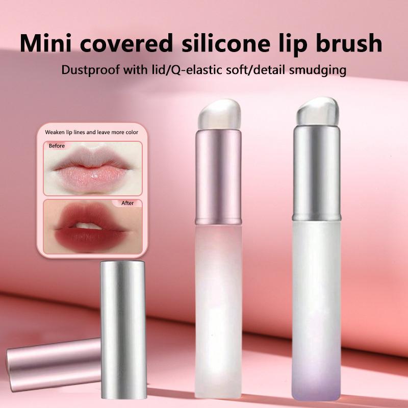 Q Soft Silicone Lip Brush With Dust Proof Cover Round Head Lipstick Applicator Lip Cosmetic Tool Multi-Use Eyeshadow Brush