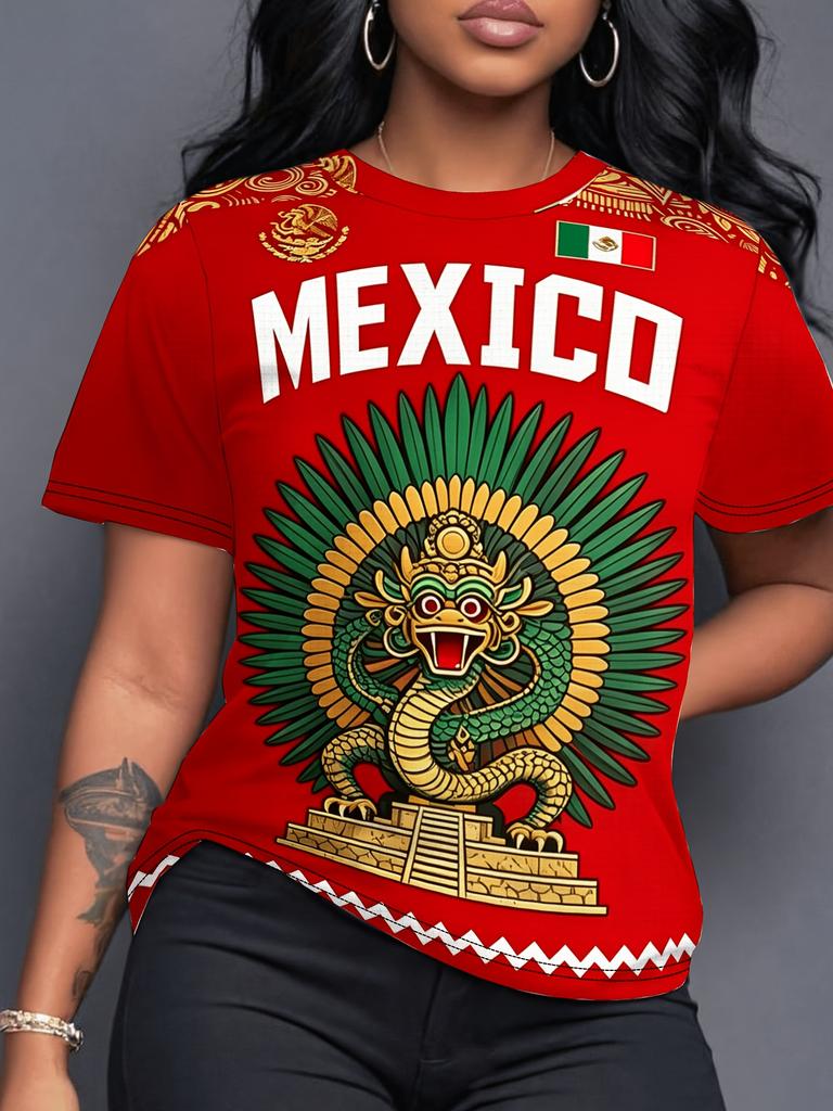 Maglietta Grafica Estiva da Donna con Stampa Messicana Maglie Sportive Taglie Forti T-Shirt a V Manica Corta