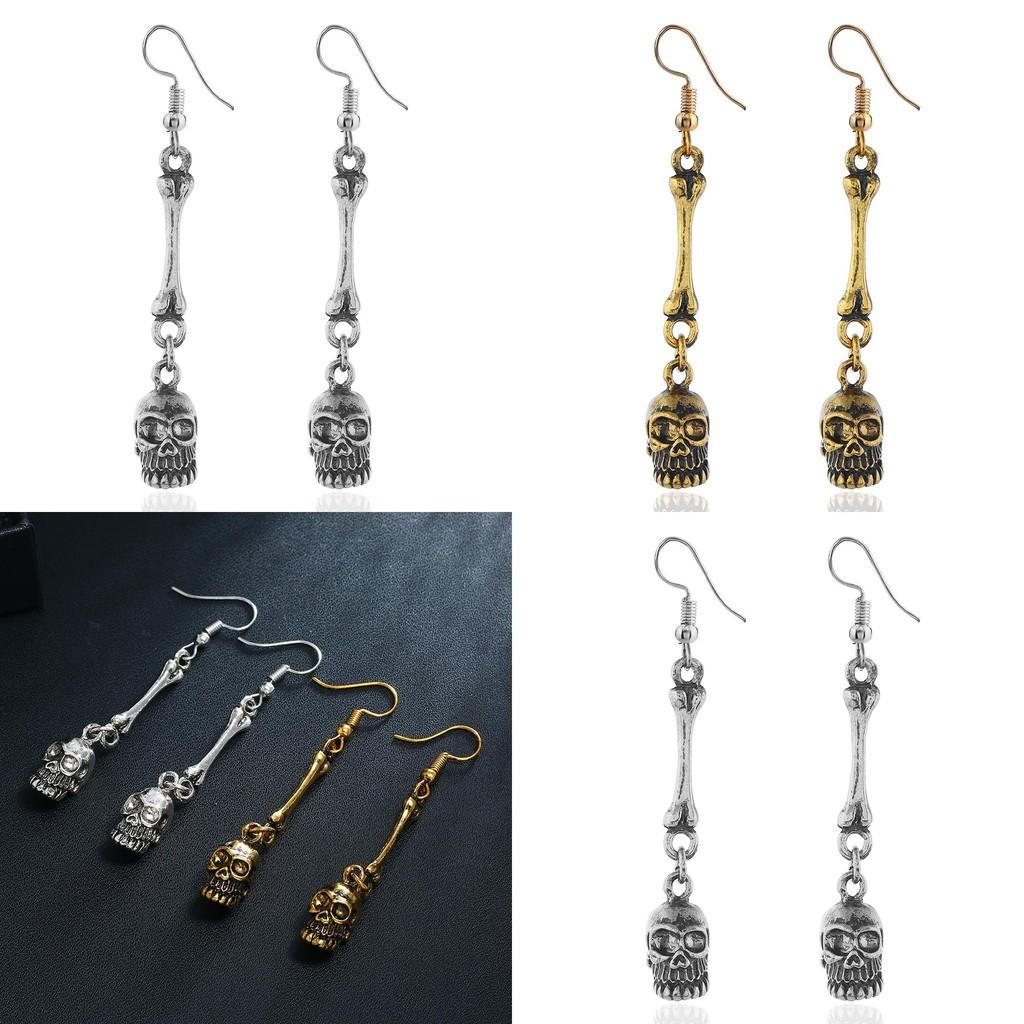 Skeleton Skull Metal Earrings With Electroplated Art For Halloween Cosplay And Vintage Jewelry