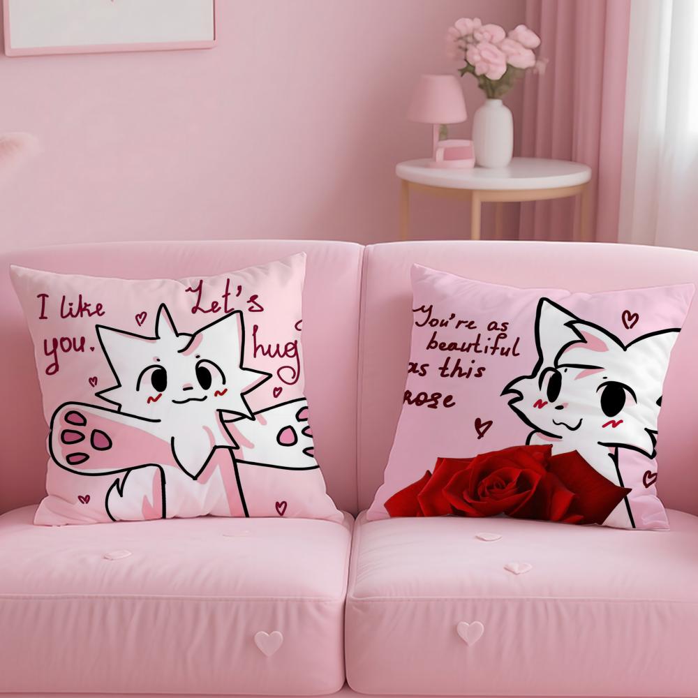 B-Boykisser Silly Cat Cute Cushion Cover Soft Short Plush Double-Sided Printing Home Decor Machine Washable Pillow Case Gift