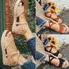 Chic And Comfortable Women Ladies Flat Espadrille Sandals With Low Wedge Heel Peep Toe Design