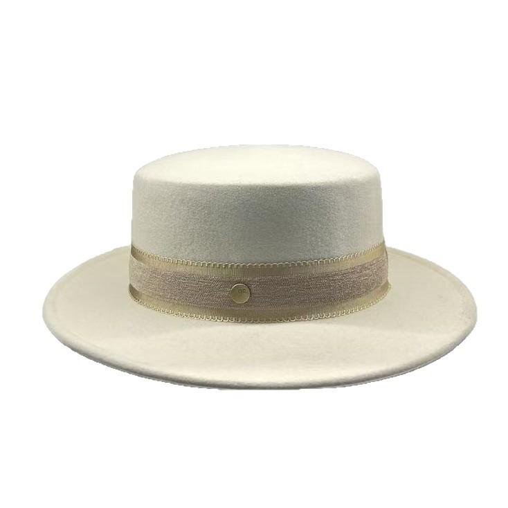 French Hepburn Style Light Luxury Versatile British Flat Top Australian Wool Top Hat Women's Autumn and Winter Outdoor Leisure Elegant Hat
