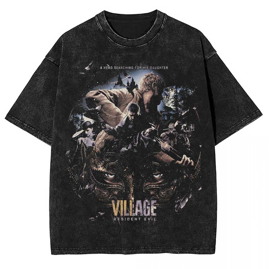 Resident Evil Village Fanart Biohazard Leon Kennedy Oversized T Shirt 100 Cotton Vintage Washed Tshirt for Men Women J169