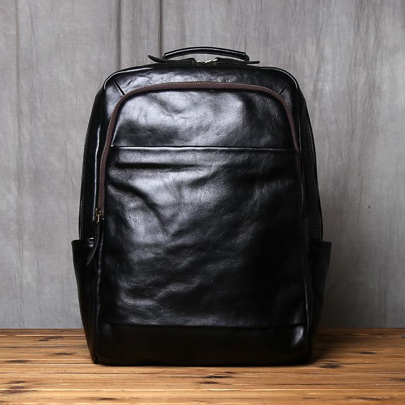 NZPJ Retro Genuine Leather Men s Backpack Fashion Backpack Top Layer Cowhide Computer Backpack Large Capacity Travel Bag
