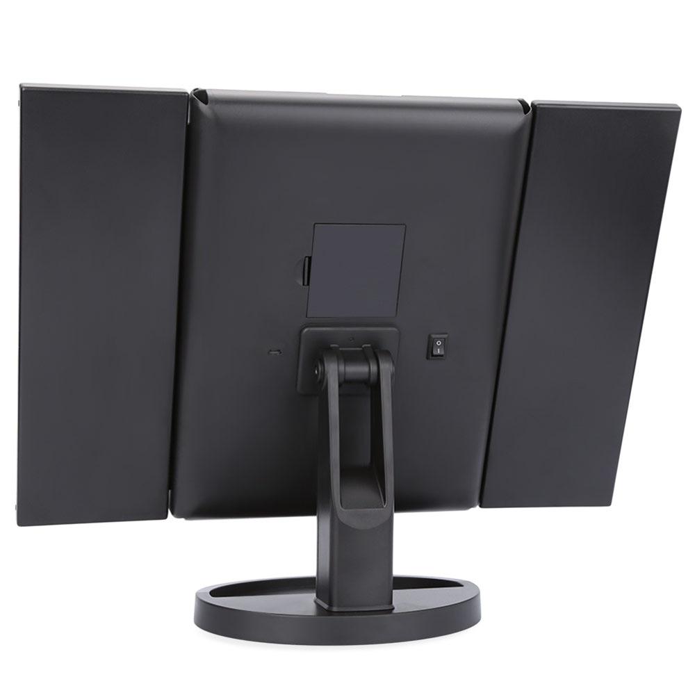LED Desktop Folding Vanity Mirror with 2X/3X Magnification, Dual Power, Touch Dimming, Tri-Fold Design