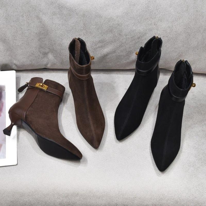 Pointed-toe Ankle Boots, New High Heels, Slim Fashion Boots with Fleece Comfort Women's Shoes