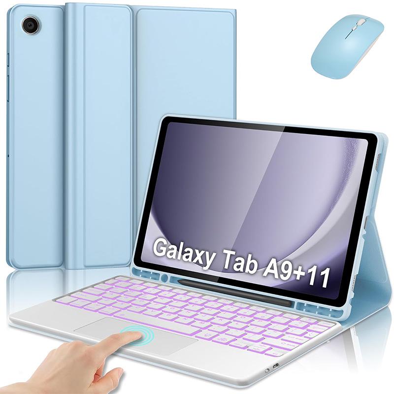 Samsung Tablet A9 Plus 11-Inch Leather Protective Case with Seven-Color Backlit Touchpad Bluetooth Keyboard and Pen Slot