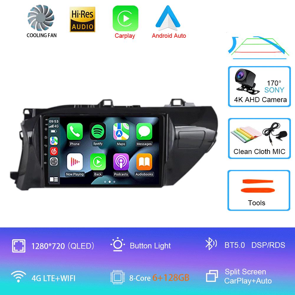 For Toyota Hilux 2016 2017 2018 Car Radio Android 14 Carplay Auto 2K Screen Multimedia Player 2din Autoradio Stereo Head Unit