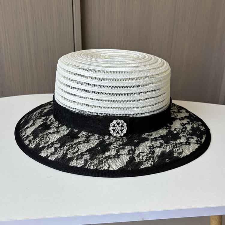 European, American And British Retro Flat Top Top Hat Women'S Lace Breathable Mesh Gauze Hat Summer Flat Edge Big Edge Sun Protection Hat