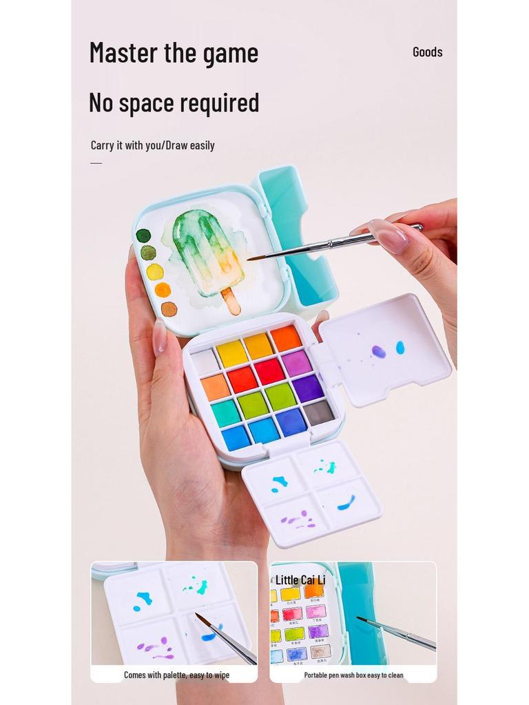 Blue Fruit Portable Watercolor Paint Set for Students - Refillable Travel Palette for Sketching