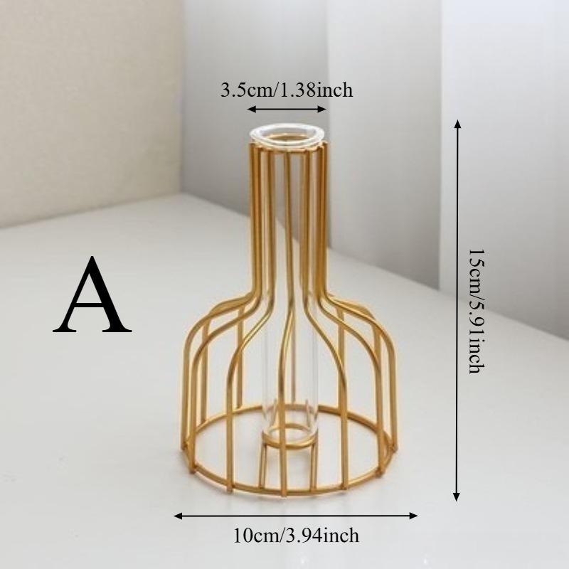 

Ornamental Wrought Iron Gold Flower Vase Hollow Design for Home Living Room Decor Artificial Dried Floral Arrangement Container