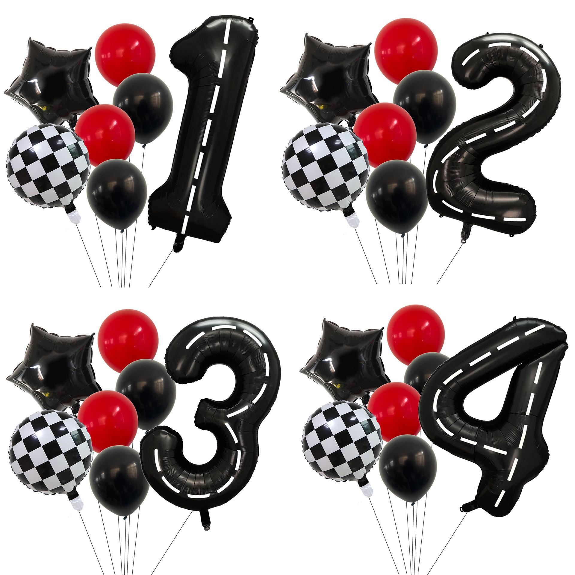 Racing Theme Aluminum Film Digital Balloon Boy Birthday Atmosphere Party Scene Arrangement Balloon Set cm
