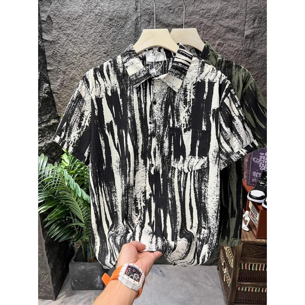 Niche Retro Ink Splash Design Short-sleeved Shirt Men