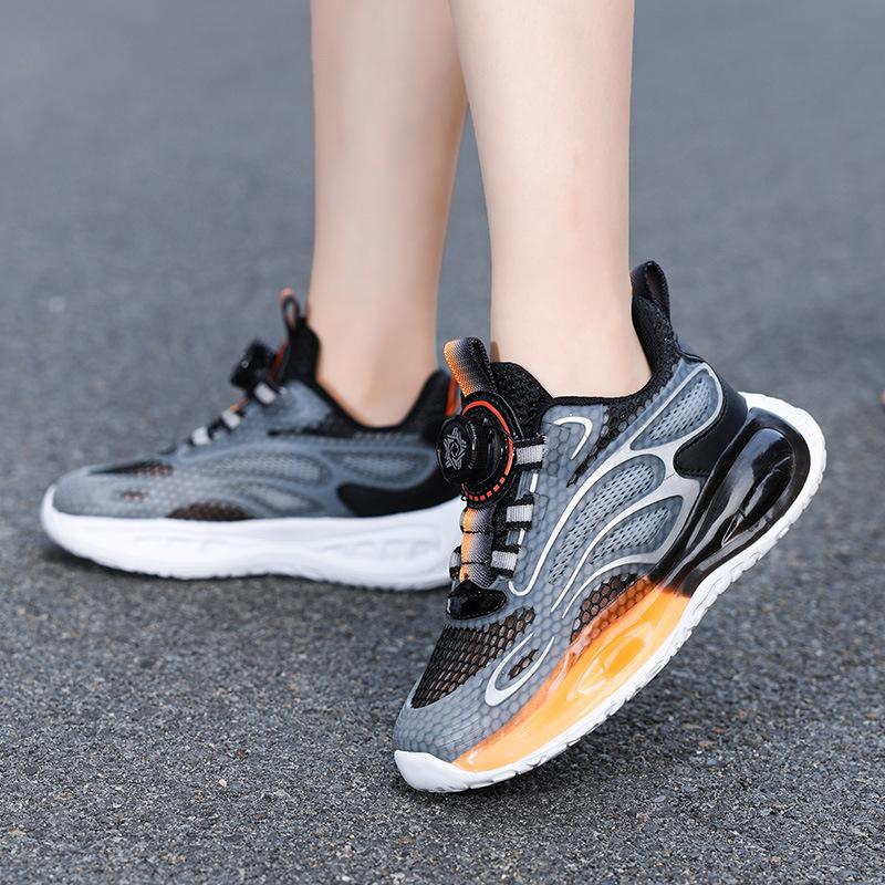 Children's breathable mesh single mesh sports classmates Boys 2025 spring and autumn new non-slip rotating button sneakers