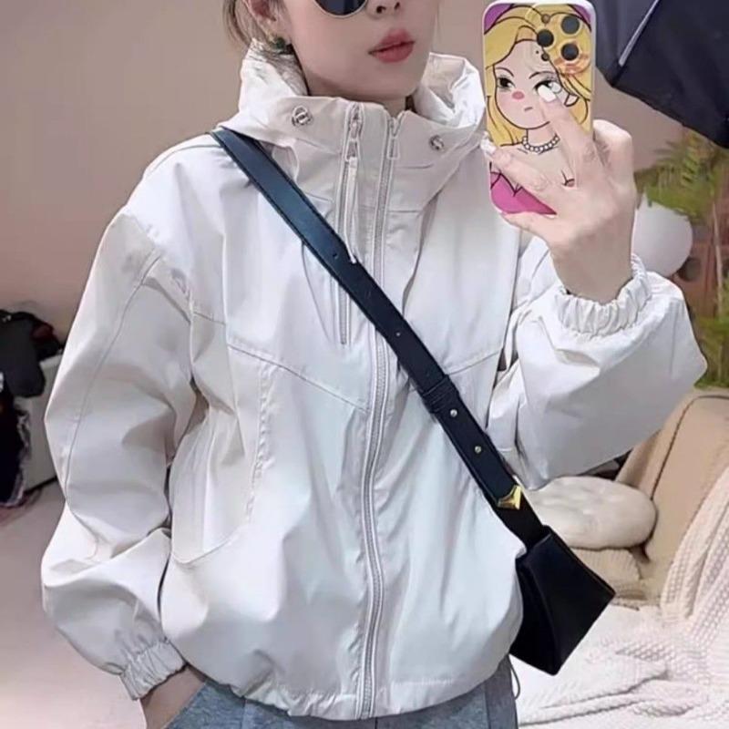 Jaqueta Corta-vento Curta com Zíper da Moda com Capuz Jaquetas Versáteis para Exterior para Todas as Estações