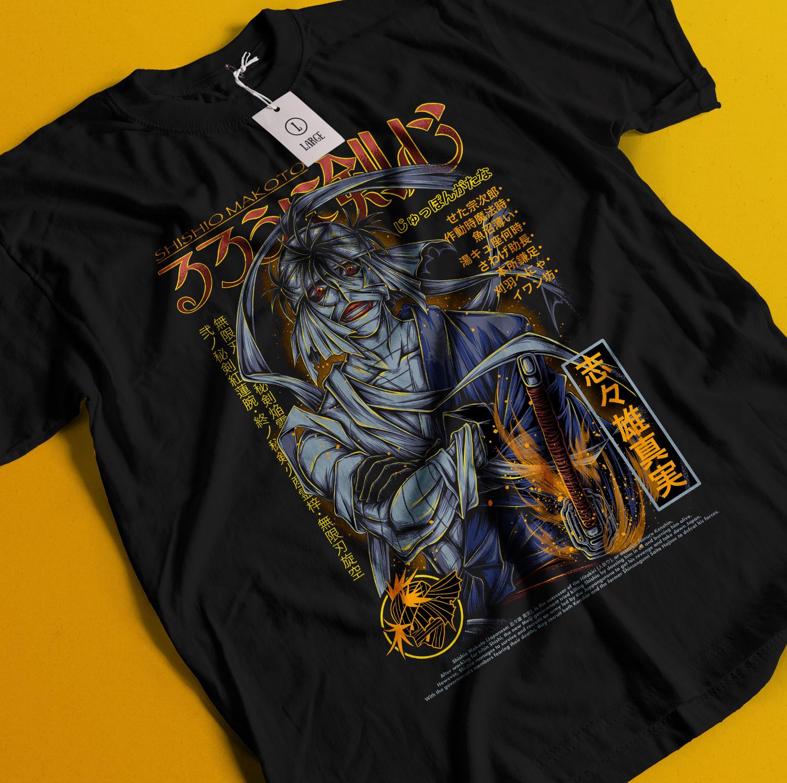 Rurouni Kenshin Shirt Makoto Shishio T-Shirt Mens Womens Tees Top Samurai Himura Aoshi Saito Hajime S