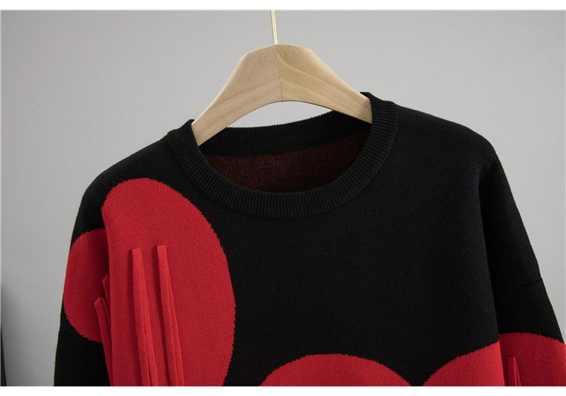 Cross Love Tassel Knitwear: Stylish Autumn/Spring European-American Patchwork Round Neck Pullover