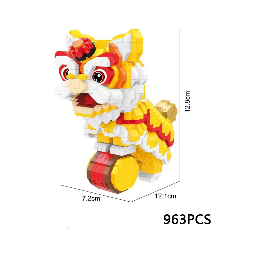 Creative Chinese Culture Art Lion Dance Micro Diamond Block Nanobricks Cartoon Construction Model Toys Building Bricks For Gifts