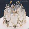 Fairy Princess Crown with Mesh Round Headwear with String Beads Queen Cake Decoration Costume Hair Accessory for Women Baking