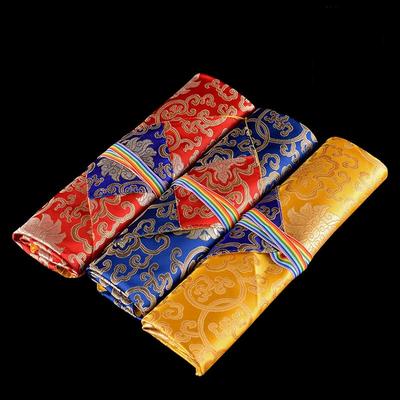 Buddhistische Schriften Aufbewahrungstasche, Tantrischer Organizer, Handarbeiten, Stickerei, Satin Manza Abdeckung, Stoff, Glück, Heimgeschenk