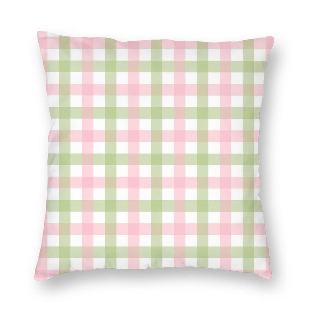 Pink And Green Gingham Square Pillowcase Polyester Linen Velvet Pattern Zip Decorative Pillow Case Sofa Cushion Cover x