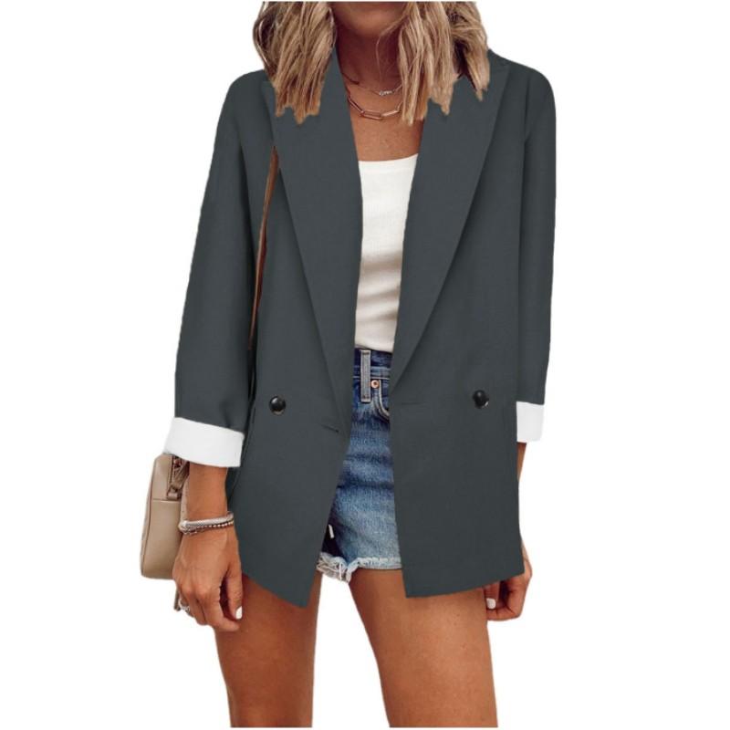 Women's Spring Solid Color Loose Suit Jacket Double-breasted Suit Collar Elegant Commuter Jacket