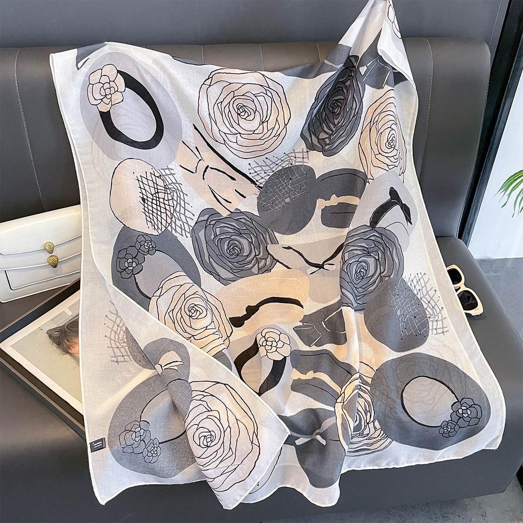 Women Cotton Linen Rose Print Scarf Shawl Hijab Muslim Long Headscarf Scarves Head Wraps Long Female Head Scarf