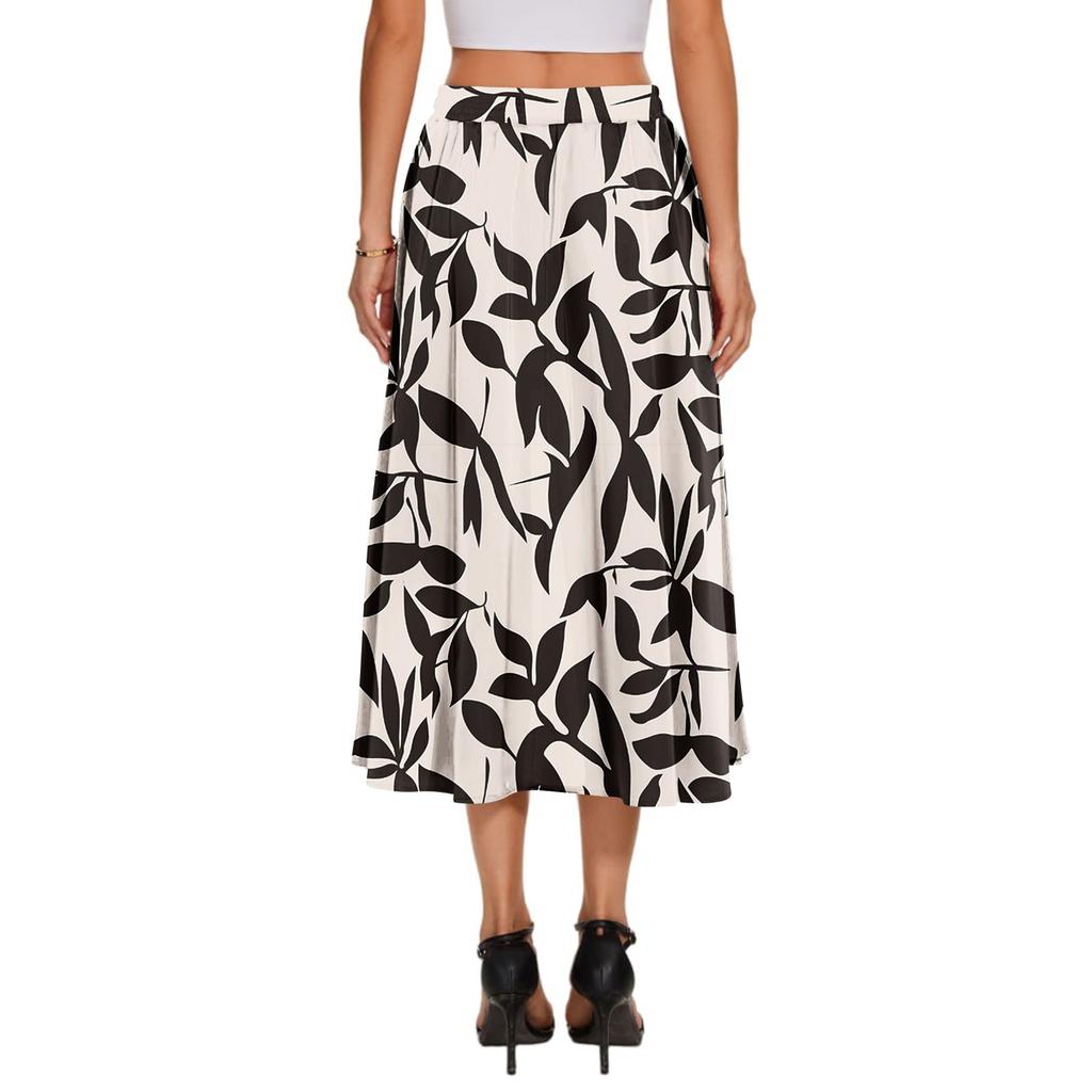 Women's Skirt Bohemian Flower Skirt Solid Color Casual Temperament With Pockets Skirt