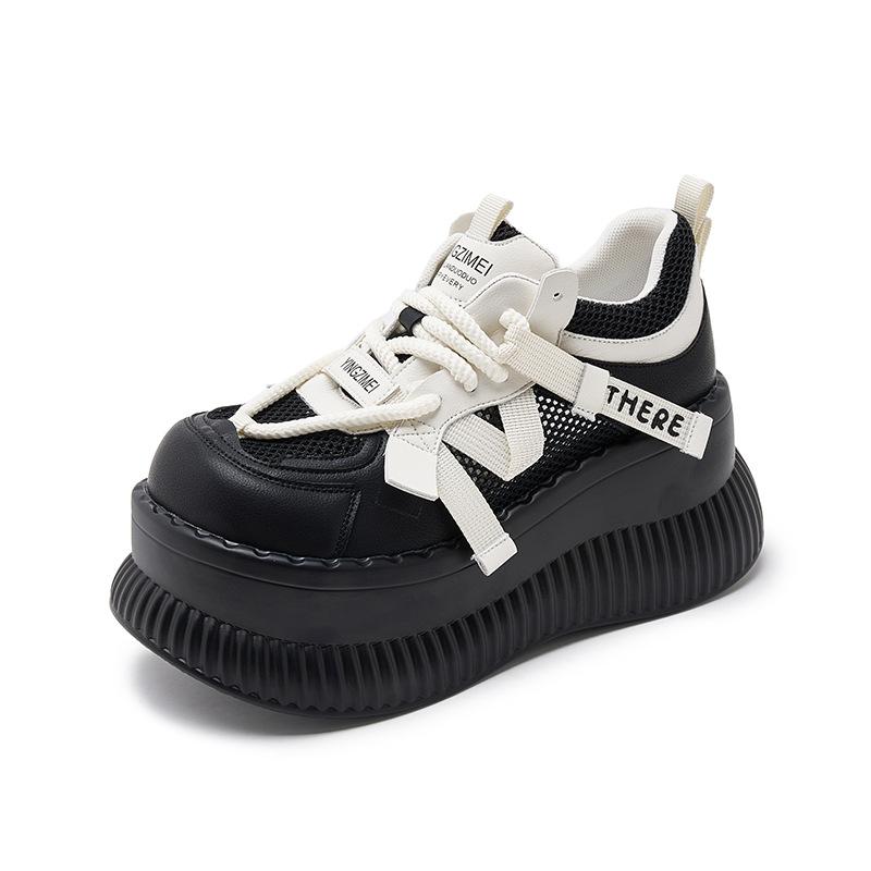 

Платформенные кроссовки для женщин весна и лето новая обувь на платформе, женская обувь из дышащей сетки, модная универсальная повседневная обувь 39 чёрный