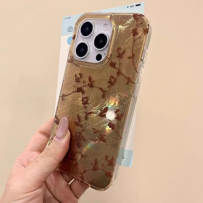 Golden Brown Leaves Clear Phone Case for IPhone 16 15 14 13 12 11 Pro Max XS X XR SE2 7 8 Plus 15 Vortex Pattern Hard Back Cover