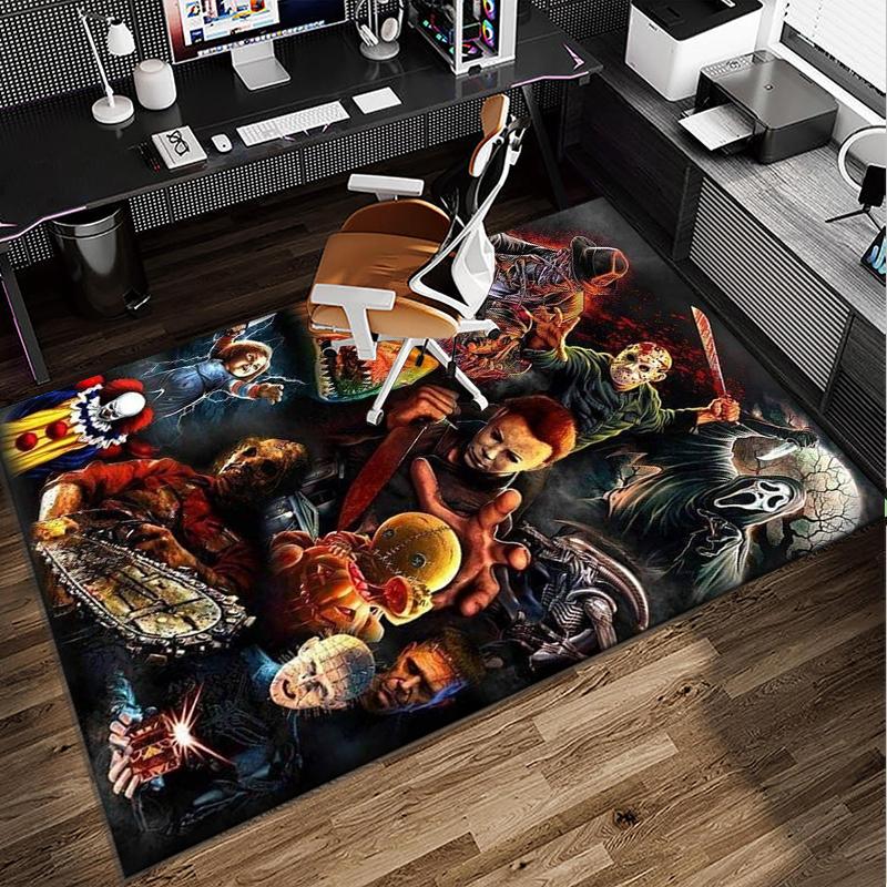 Horror Movie Icons Office Rug Chair Mat, Game Carpet, Suitable for Front Door, Bedroom, Living Room, Desk, Holiday Gift