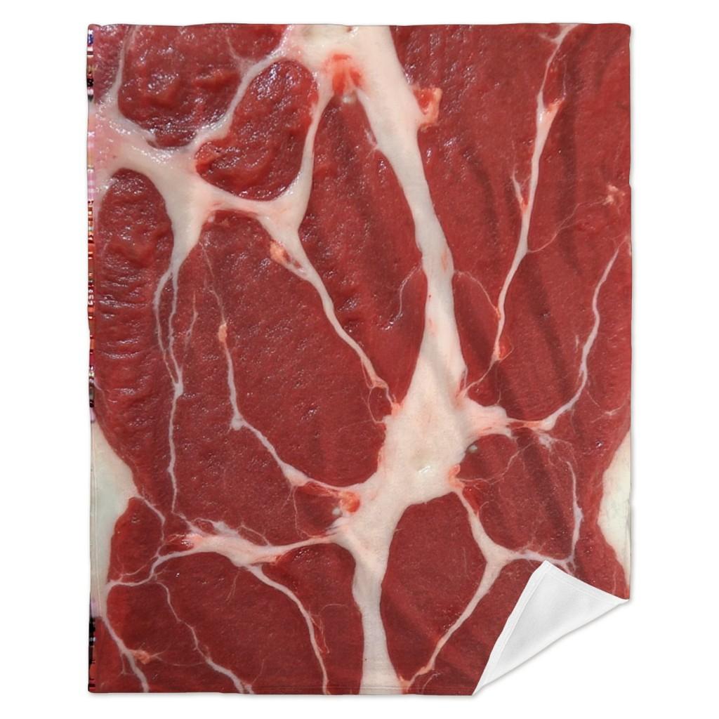 Five-Flavor Pork Pattern Blanket - Plush 280GSM Flannel All-Season Soft Warm Throw, Red Meat Texture Design with Fat Marbling -